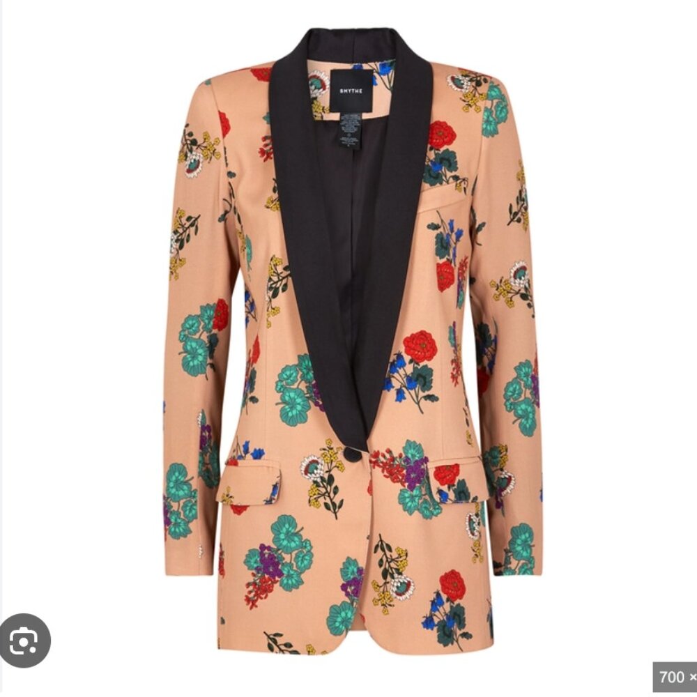 BNWOT SMYTHE Dusky Pink Floral-print Blazer In Botanical Print/black Size 2
